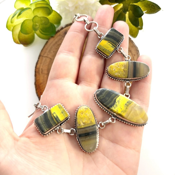 Bumblebee Jasper Extra Chunky Gemstone Bracelet New 925 Sterling Silver Overlay - Picture 3 of 5